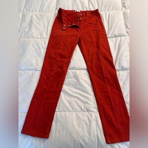 By The Way straight leg hi-rise snap-front jeans. Rust